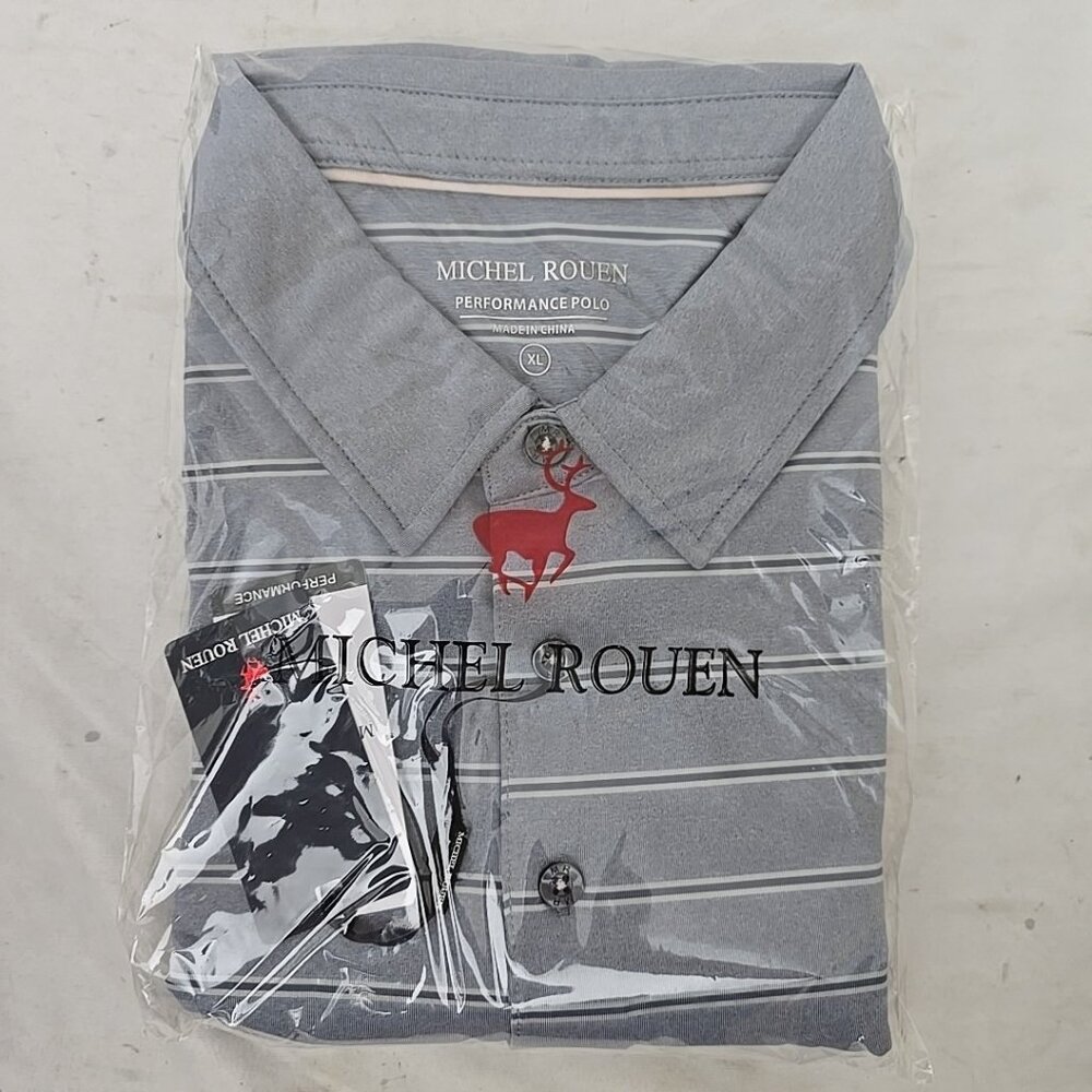 Michel Rouen Performance Golf Polo Shirt Light Gray Stripe Men’s XL Short Sleeve